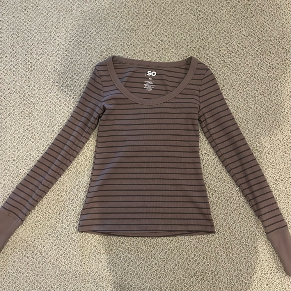 Brown striped scoop neck top